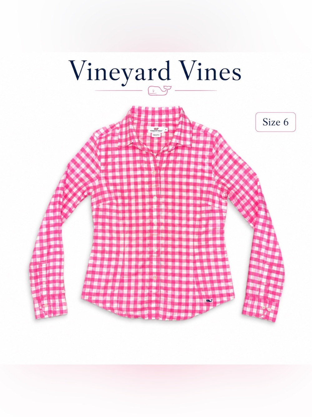 Vineyard Vines Pink Gingham Button Down Shirt Women’s Size 6 Cotton Preppy